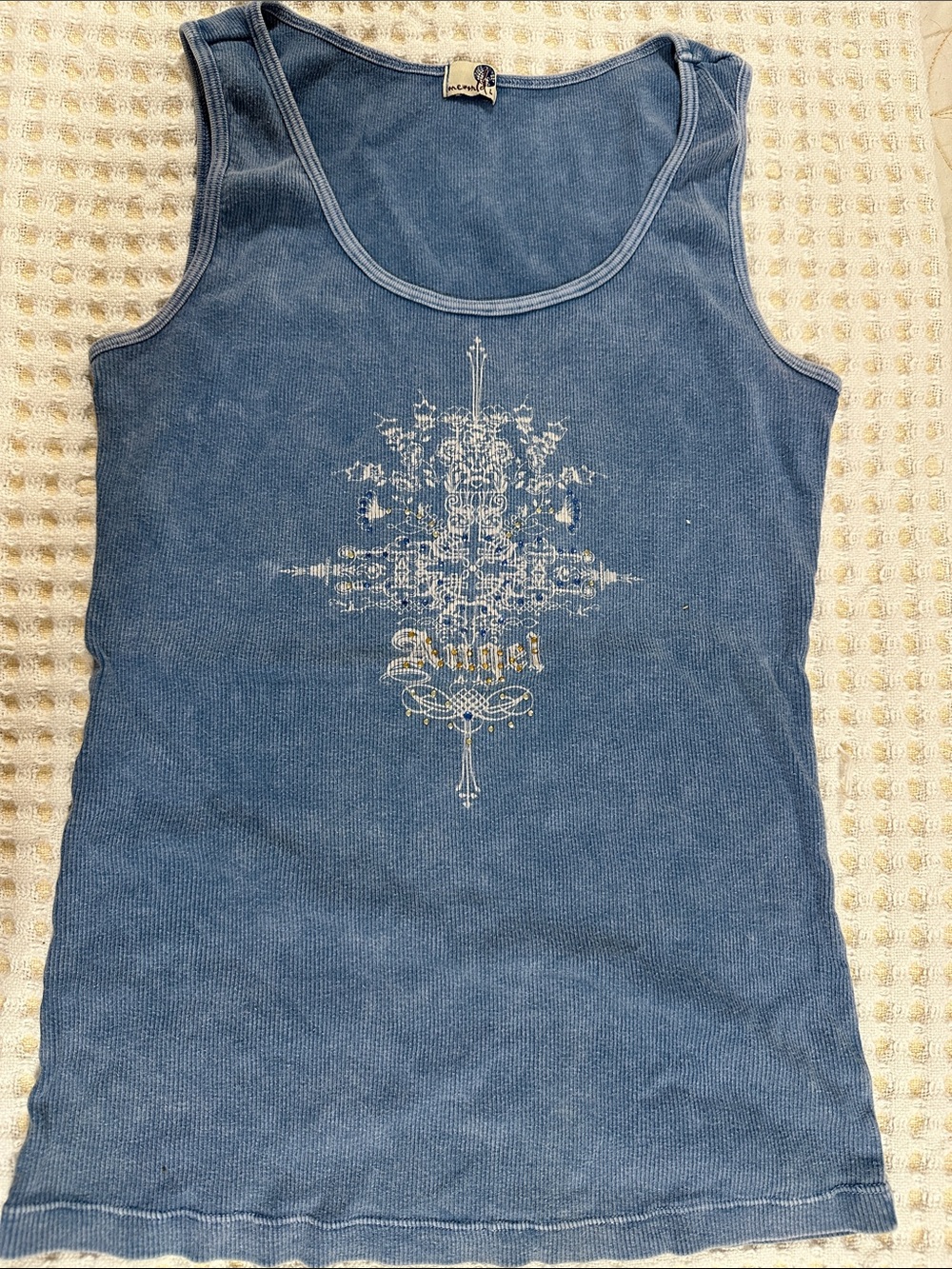 ONE WORLD Blue Graphic Ribbed Scoop Tank